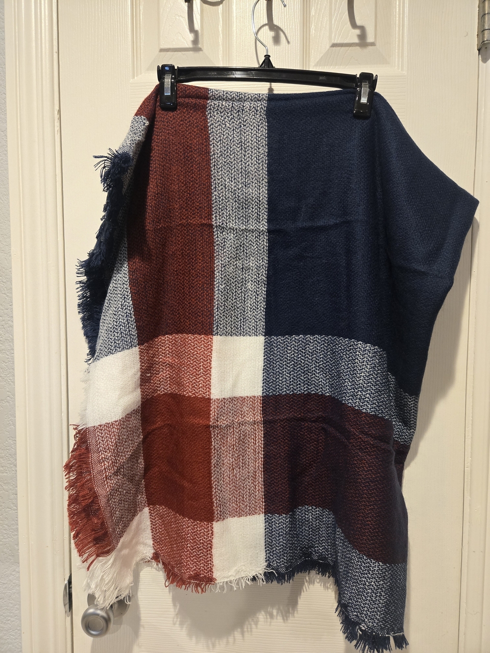 Tartan Blanket Scarf Bold Plaid Red and Navy Blue Cozy 54"